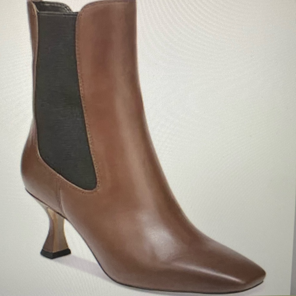 Sam Edelman Brown Leather Pointed Toe Chelsea Boot with Sculpted Heel